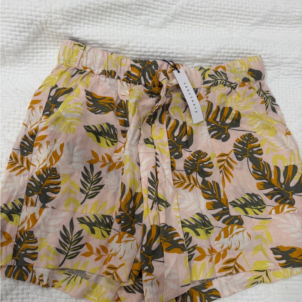 Sanctuary Pink and Yellow Leaf Print High Waist Shorts
